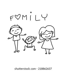 Hand Drawing Cartoon Happy Family Happy Stock Vector (Royalty Free ...