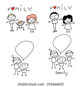 hand drawing cartoon character happy family