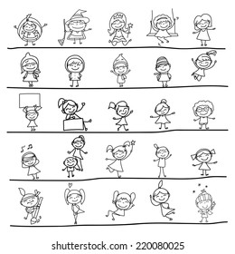 hand drawing cartoon character happy kids