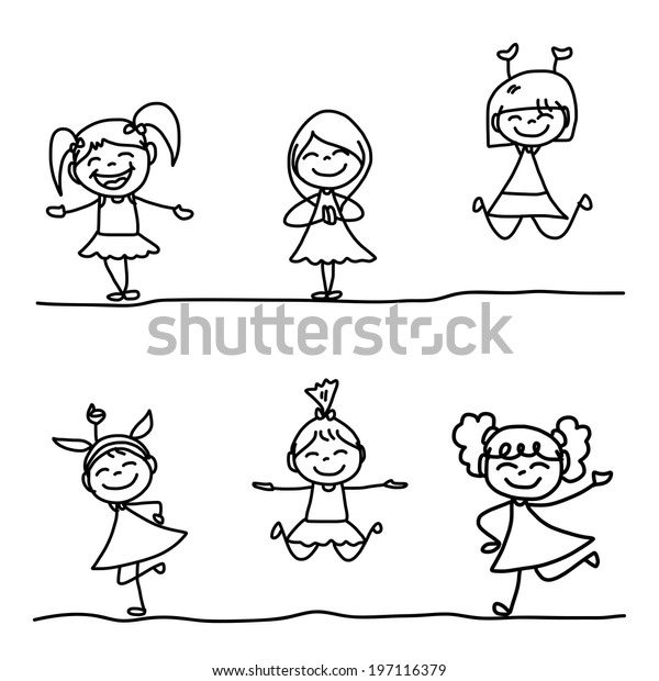 Hand Drawing Cartoon Character Happy Kids Stock Vector (Royalty Free ...