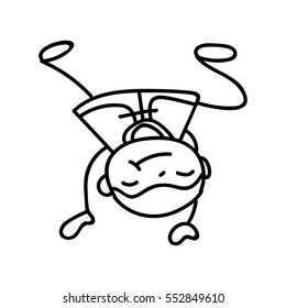 hand drawing cartoon character kid, boy jumping. Happy Chinese New Year, moon year concept. Line art for coloring.