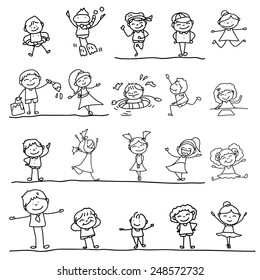 hand drawing cartoon character kids playing illustration