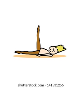 hand drawing cartoon character man practicing yoga for design