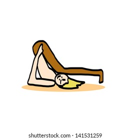 hand drawing cartoon character man practicing yoga for design