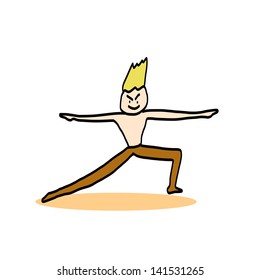 hand drawing cartoon character man practicing yoga for design