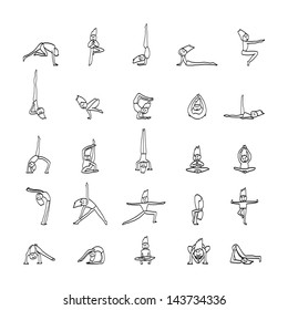 hand drawing cartoon character man practicing yoga for design