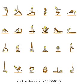 hand drawing cartoon character man practicing yoga for design