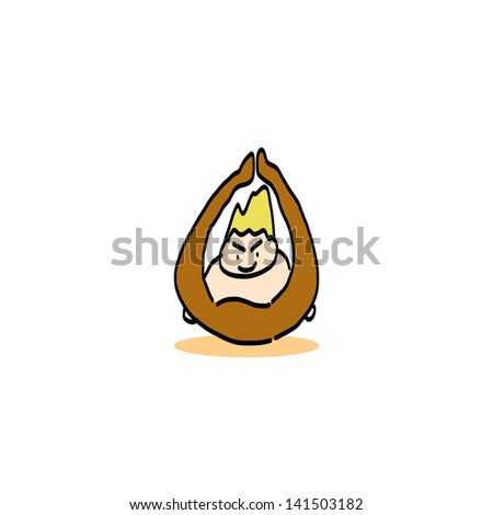 hand drawing cartoon character man practicing yoga for design
