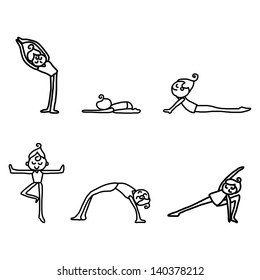 hand drawing cartoon character woman practicing yoga for design