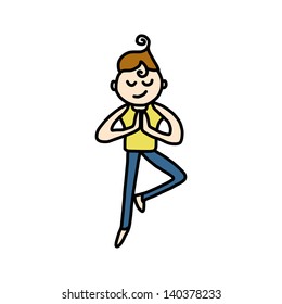 hand drawing cartoon character woman practicing yoga for design