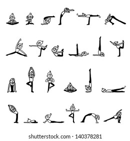 hand drawing cartoon character woman practicing yoga for design