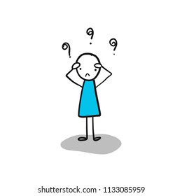Hand drawing cartoon characters to thinking vector illustration.