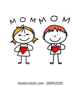 hand drawing cartoon concept happy kids happy mother's day