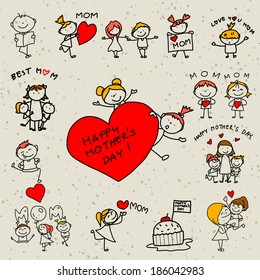 hand drawing cartoon concept happy kids happy mother's day