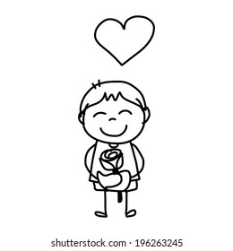 hand drawing cartoon concept happy kids playing with flowers