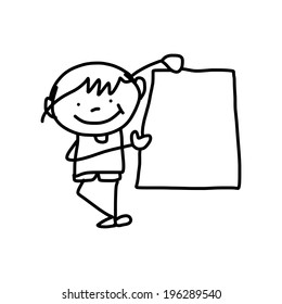 hand drawing cartoon concept happy kids playing with message board