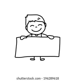 hand drawing cartoon concept happy kids playing with message board