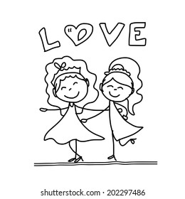 hand drawing cartoon concept happy same sex couple wedding
