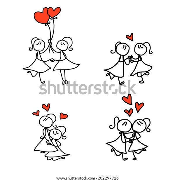 Hand Drawing Cartoon Concept Happy Same Sex Couple Wedding Free Nude