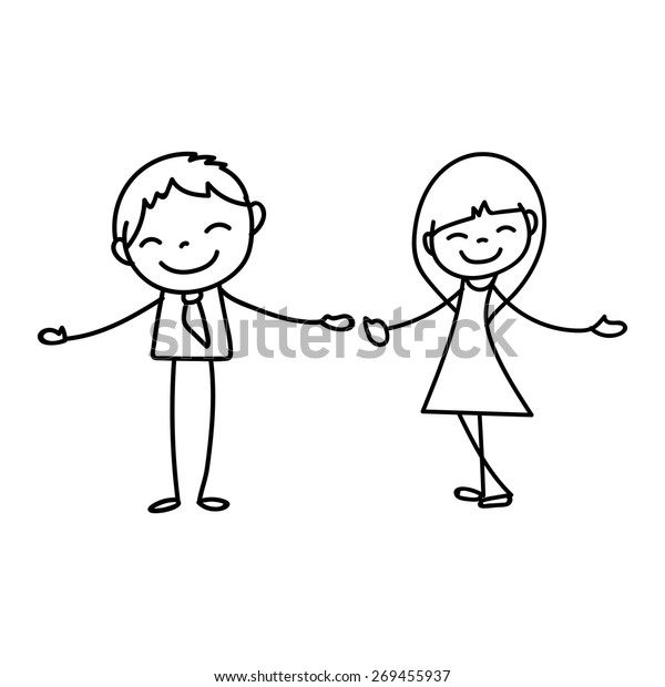 Hand Drawing Cartoon Concept Happy People Stock Vector (Royalty Free