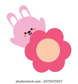 hand drawing cartoon cute bunny and flower. cute animal sticker, doodle