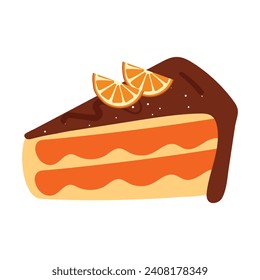 hand drawing cartoon cute cake slice with orange and toppings. cute dessert doodle