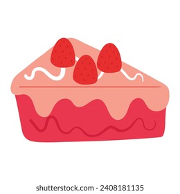 hand drawing cartoon cute cake slice with strawberry and toppings. cute dessert doodle