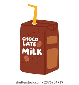 hand drawing cartoon cute chocolate milk in pink box. cute beverage design for sticker, icon