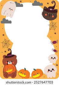 hand drawing cartoon cute frame with halloween doodle sticker. cute frame for card holder, photo frame