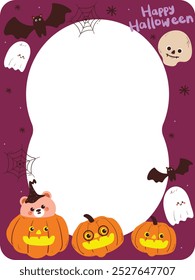 hand drawing cartoon cute frame with halloween doodle sticker. cute frame for card holder, photo frame