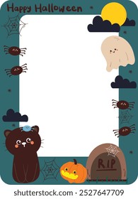 desenho à mão quadro bonito desenho com halloween doodle adesivo. quadro bonito para titular de cartão, quadro de foto