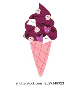 hand drawing cartoon cute ice cream with halloween theme. cute food drawing and sticker, doodle