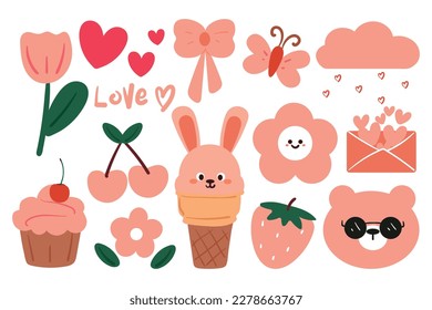 hand drawing cartoon cute kawaii sticker set