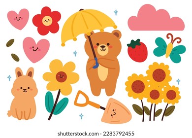 hand drawing cartoon cute kawaii sticker set