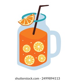 hand drawing cartoon cute orange juice sticker. cute beverage drawing and sticker, doodle