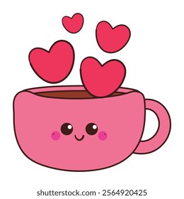 hand drawing cartoon cute pink cup character. cute drink drawing and sticker, doodle