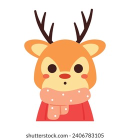 hand drawing cartoon deer wearing pink scarf. cute animal sticker