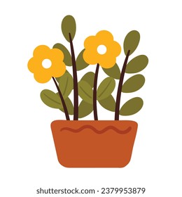 hand drawing cartoon flower pot. cute drawing floral for sticker, icon