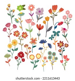 hand drawing cartoon flower sticker set