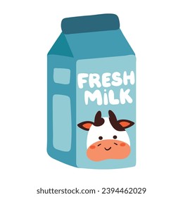 hand drawing cartoon fresh milk carton. cute beverage sticker