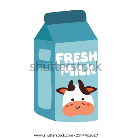hand drawing cartoon fresh milk carton. cute beverage sticker