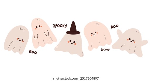 hand drawing cartoon ghost for halloween. cute spooky sticker for halloween, doodle set