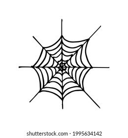 Hand drawing cartoon halloween doodle element. Vector halloween spider web in doodle style. Cute illustration for seasonal design, textile, print, web, mobile and infographics isolated on white