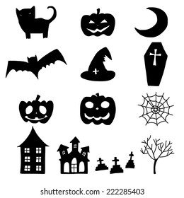 Set Halloween Silhouette On White Background Stock Vector (Royalty Free ...