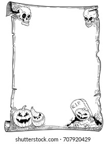 Hand drawing cartoon Halloween frame scroll with pumpkin illustrations.