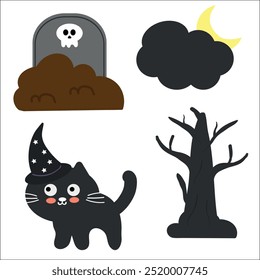 Hand drawing cartoon halloween sticker set. cute sticker for halloween vibes, doodle set