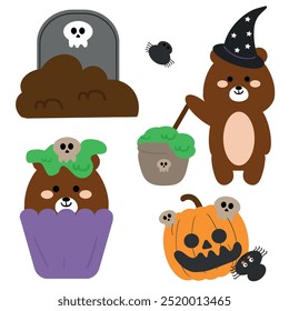 Hand drawing cartoon halloween sticker set. cute sticker for halloween vibes, doodle set