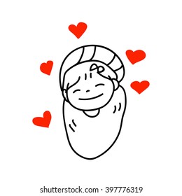 hand drawing cartoon happy baby mother and father day vector illustration