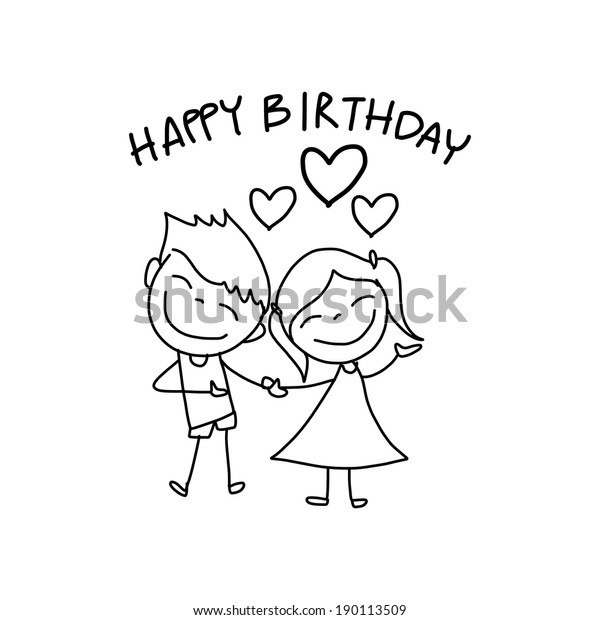 Hand Drawing Cartoon Happy Birthday Stock Vector Royalty Free