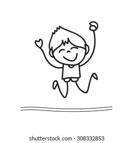 hand drawing cartoon happy boy playing vector design